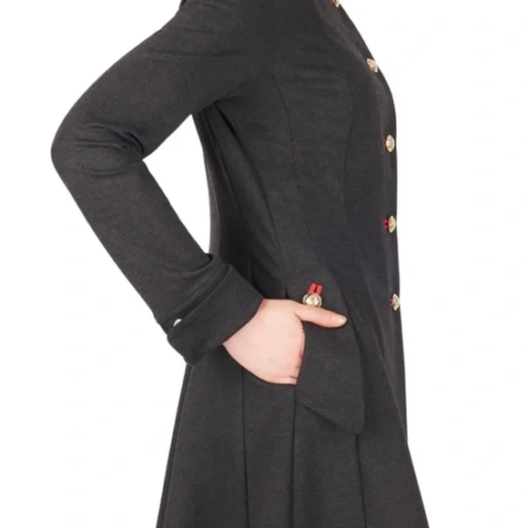 Joseph Ribkoff Military Coat, 3/4 length, Charcoal with red accents Size 12 - Picture 7 of 15